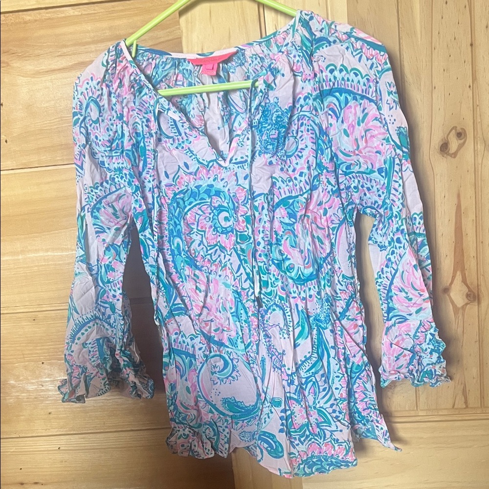 Lilly Pulitzer Vibrant Pink and Blue Blouse